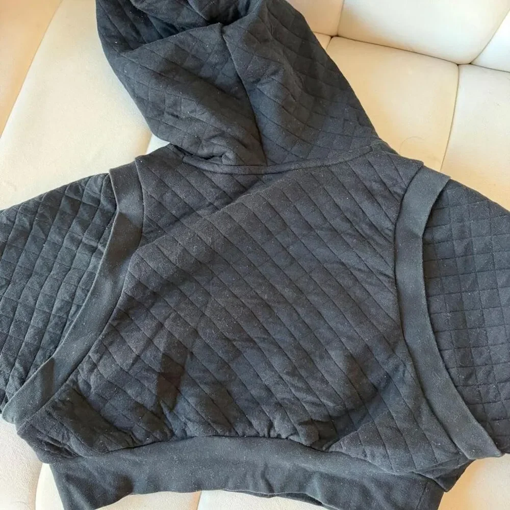 ALO Quilted Cropped Arena Hoodie Black Size XS